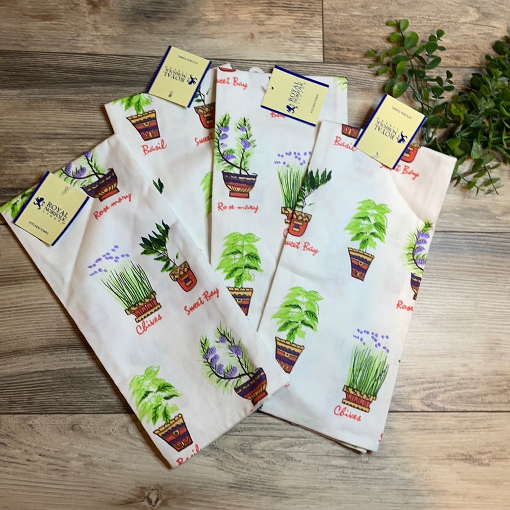 Royal Norfolk Linens-Set of 4-NWT Herb Garden Botanical Cotton Kitchen Towels